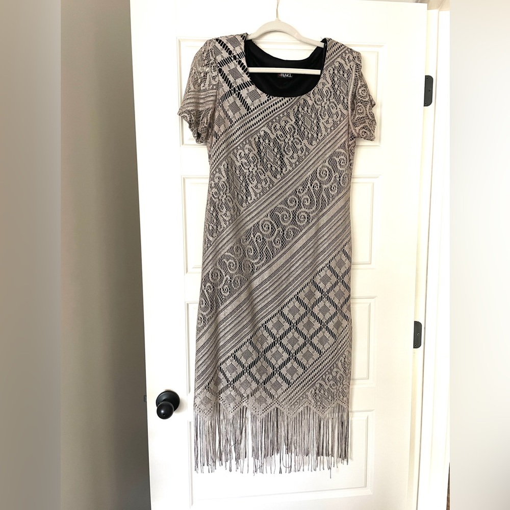 Vintage Helene Blake Gold and Black Fringe Dress